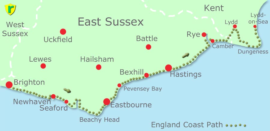 East Sussex coast path map